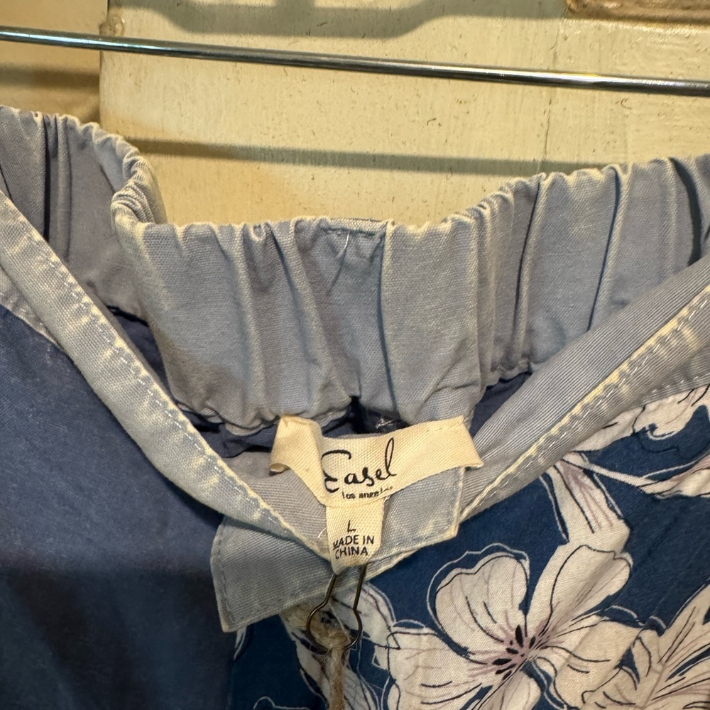 Easel Blue Floral Wide Leg Pants